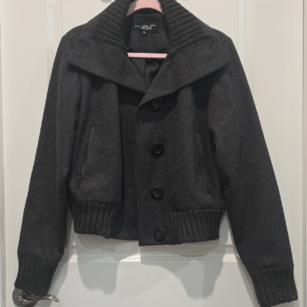 White Rivet Gray Jacket with Pink Collar